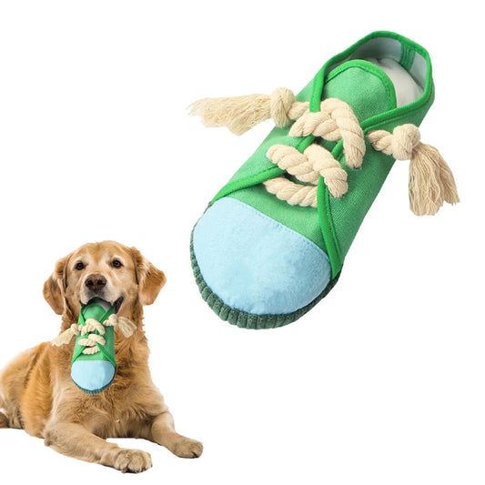 Dog Shoe Chew Toys, Creative Durable Puppy Interactive Squeaky Decoy Toy with Rope for Pet, Green